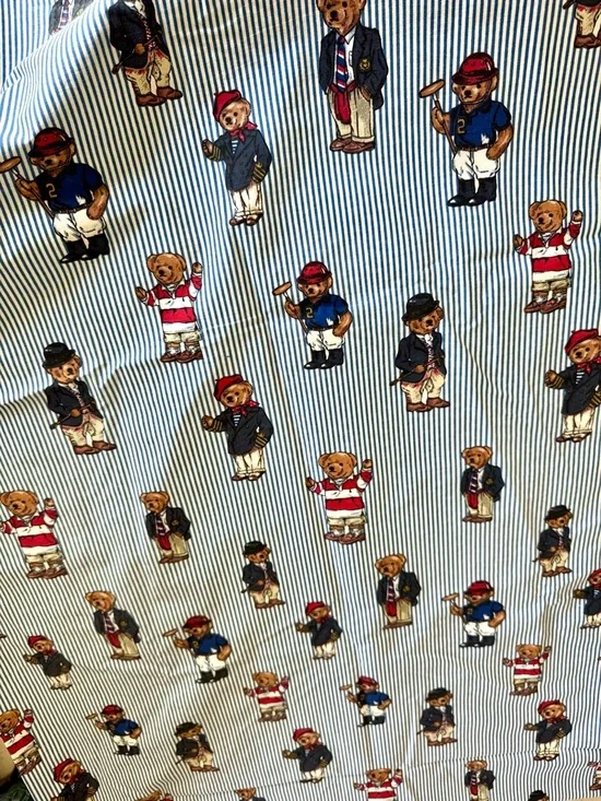 Ralph Lauren Vintage Polo Preppy Teddy Bear Blue Striped Flat Sheet Twin Size - Picture 5 of 5